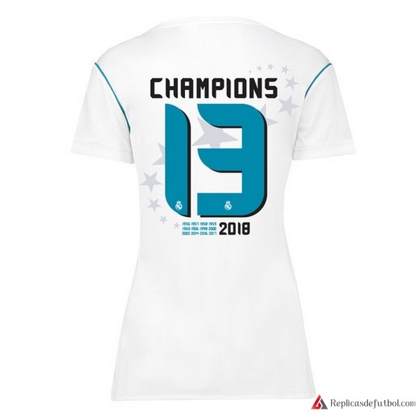 Camiseta Real Madrid Champions 13 Primera equipación Mujer 2017-2018 Blanco